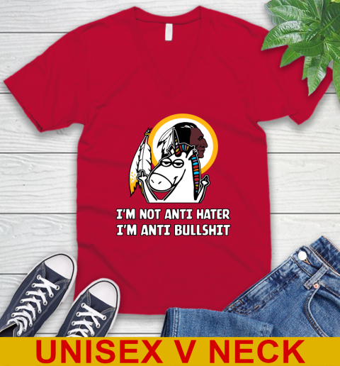 Washington Redskins NFL Football Unicorn I'm Not Anti Hater I'm Anti Bullshit V-Neck T-Shirt 7