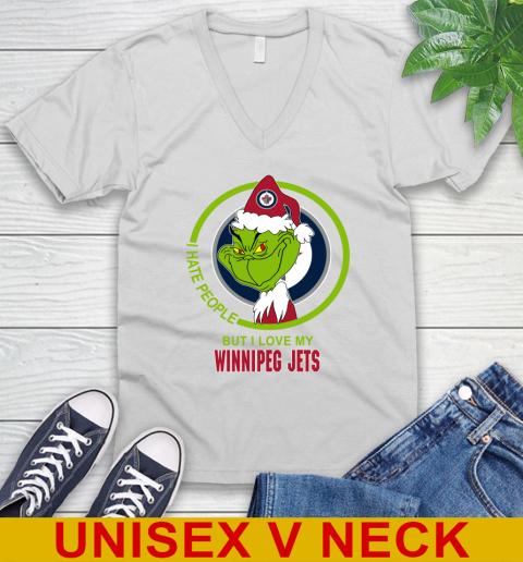 Winnipeg Jets NHL Christmas Grinch I Hate People But I Love My Favorite Hockey Team V-Neck T-Shirt