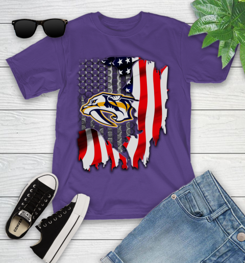 Nashville Predators NHL Hockey American Flag Youth T-Shirt 3