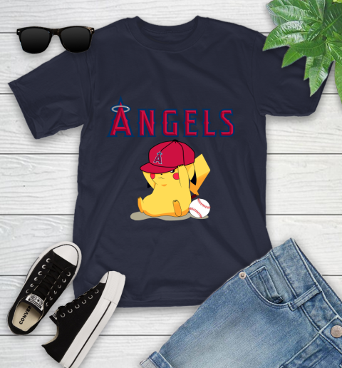 MLB Pikachu Baseball Sports Los Angeles Angels Youth T-Shirt 3