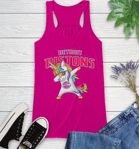 Detroit Pistons NBA Basketball Funny Unicorn Dabbing Sports Racerback Tank 8