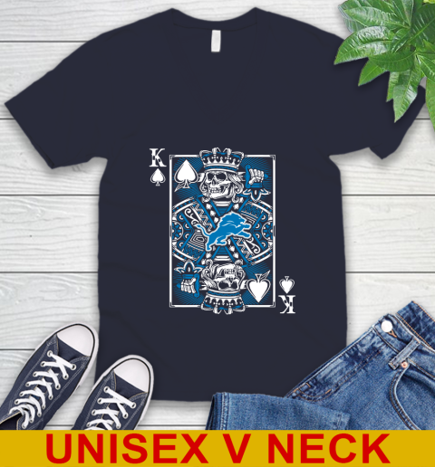 Detroit Lions NFL Football The King Of Spades Death Cards Shirt V-Neck T-Shirt 2