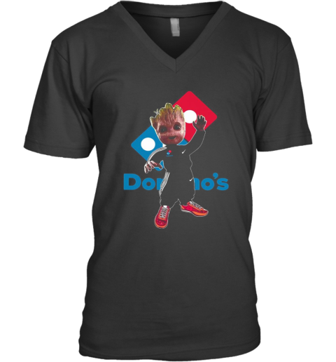 Baby Groot Domino'S Logo V-Neck T-Shirt