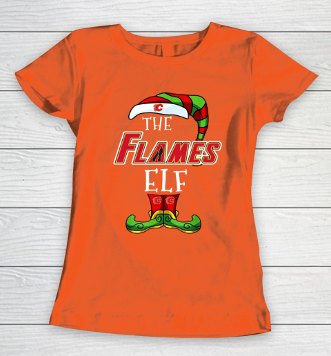 Calgary Flames Christmas ELF Funny NHL Women's T-Shirt 3