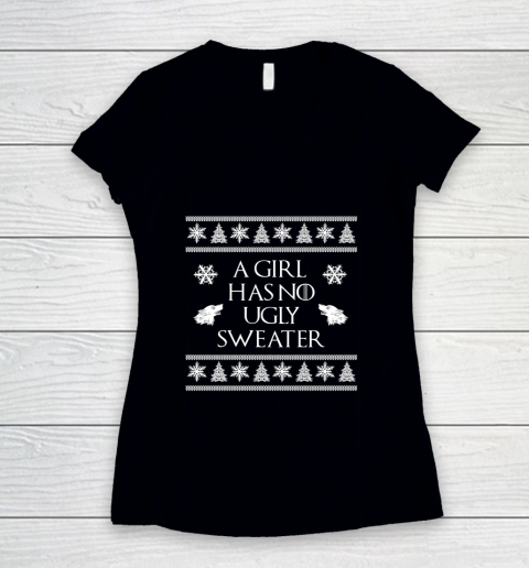 Funny Girl Has No Ugly Sweater Christmas Women s V Neck T Shirt Tee For Sports