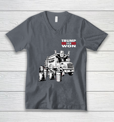 Trump Won Trump Waste Management Funny Trump Garbage Truck V-Neck T-Shirt 3