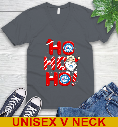 Philadelphia 76ers NBA Basketball Ho Ho Ho Santa Claus Merry Christmas Shirt V-Neck T-Shirt 4