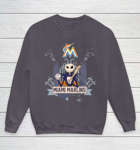 MLB Miami Marlins Baseball Jack Skellington Halloween Youth Sweatshirt 5