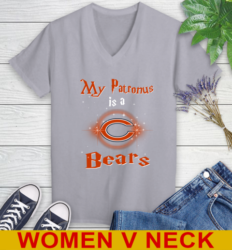 NFL Football Harry Potter My Patronus Is A Chicago Bears Women's V-Neck T-Shirt 4