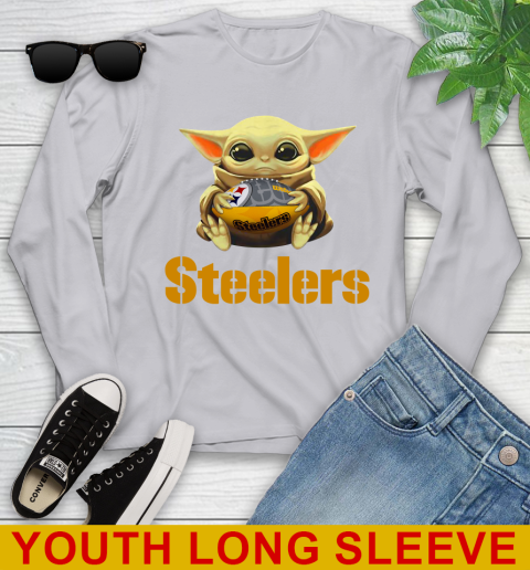 NFL Football Pittsburgh Steelers Baby Yoda Star Wars Shirt Youth Long Sleeve 6