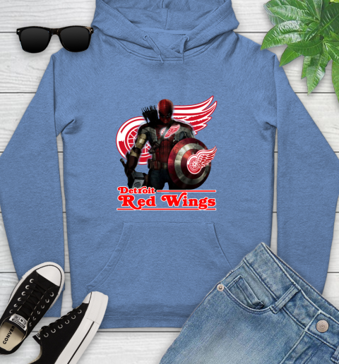NHL Captain America Thor Spider Man Hawkeye Avengers Endgame Hockey Detroit Red Wings Youth Hoodie 12