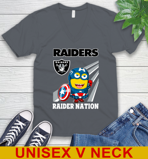 NFL Football Oakland Raiders Captain America Marvel Avengers Minion Shirt V-Neck T-Shirt 4