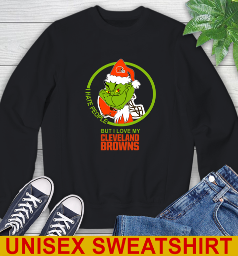Cleveland Browns NFL Christmas Grinch I Hate People But I Love My Favorite Football Team Sweatshirt 2