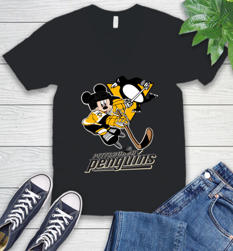 NHL Pittsburgh Penguins Mickey Mouse Disney Hockey T Shirt V-Neck T-Shirt 2