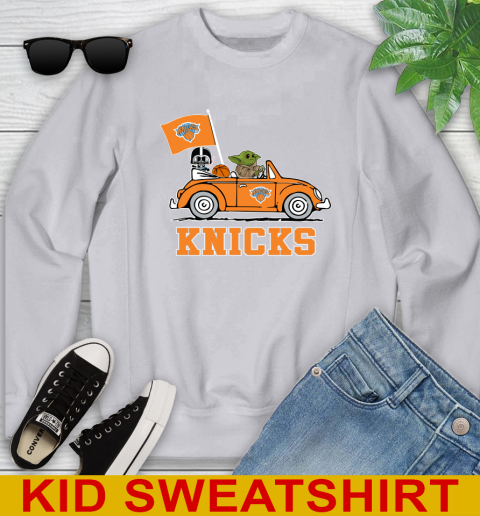 NBA Basketball New York Knicks Darth Vader Baby Yoda Driving Star Wars Shirt Youth Sweatshirt 4