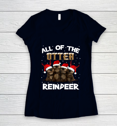 All Of Otter Reindeer Christmas Pajamas Tshirt Xmas Women's V-Neck T-Shirt 2
