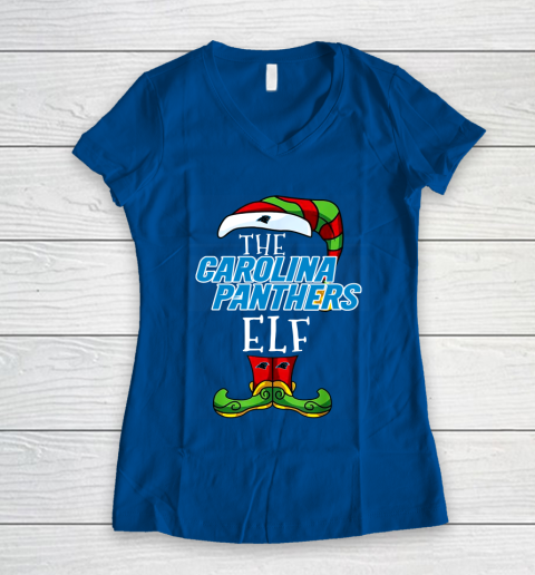 Carolina Panthers Christmas ELF Funny NFL Women s V Neck T Shirt Tee For Sports