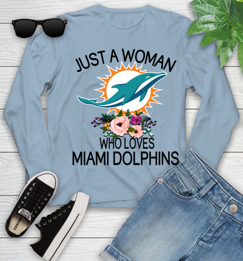 NFL Just A Woman Who Loves Miami Dolphins Football Sports Youth Long Sleeve 6