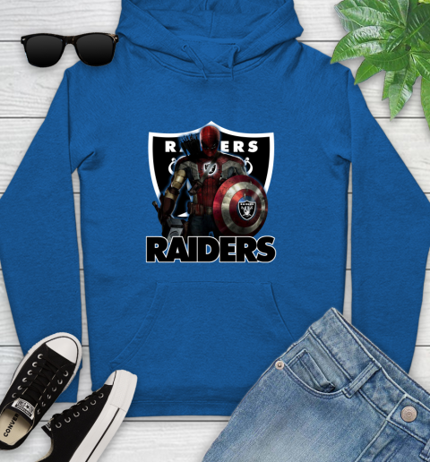 NFL Captain America Thor Spider Man Hawkeye Avengers Endgame Football Oakland Raiders Youth Hoodie 9