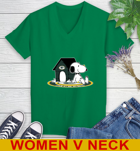 NFL Football Green Bay Packers Snoopy The Peanuts Movie Shirt Women's V-Neck T-Shirt 6