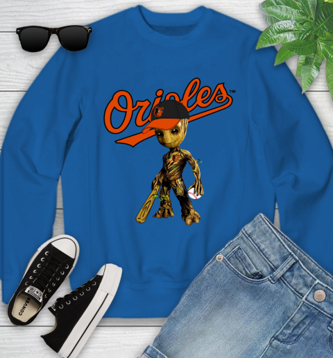 MLB Baltimore Orioles Groot Guardians Of The Galaxy Baseball Youth Sweatshirt 8