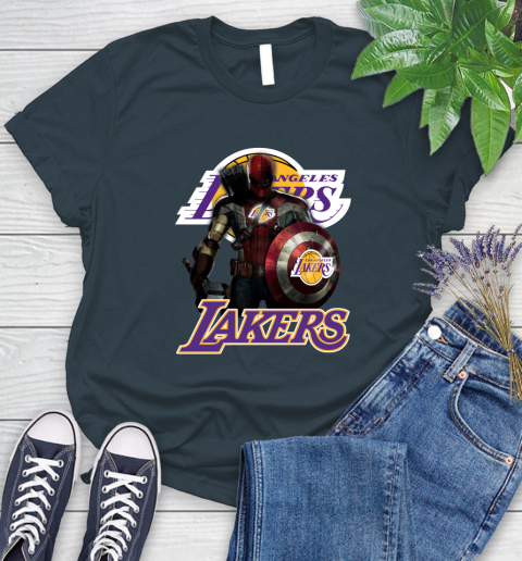 Los Angeles Lakers NBA Basketball Captain America Thor Spider Man Hawkeye Avengers Women's T-Shirt 8