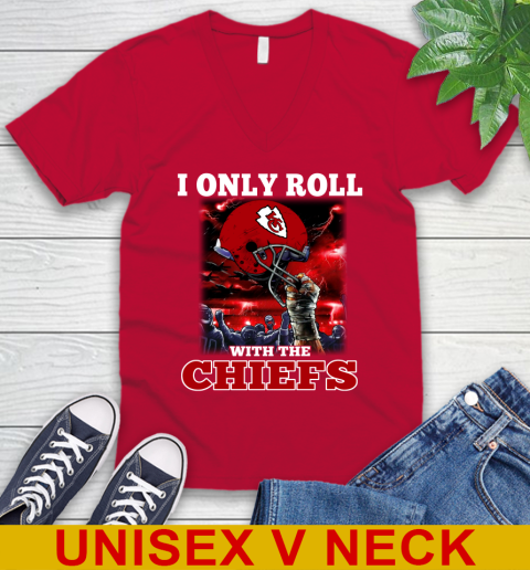 Kansas City Chiefs NFL Football I Only Roll With My Team Sports V-Neck T-Shirt 6