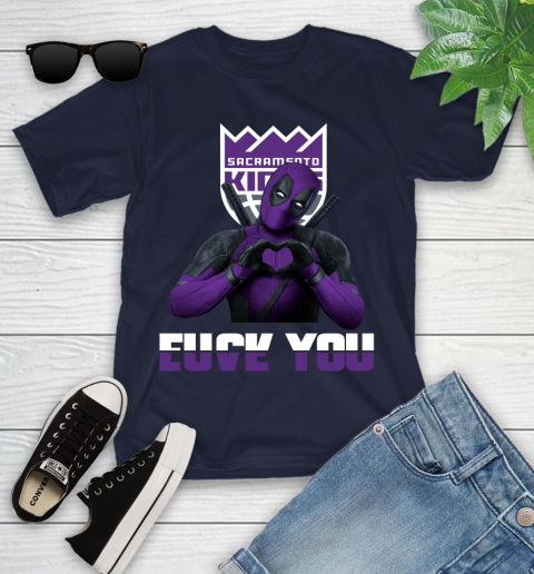 NBA Sacramento Kings Deadpool Love You Fuck You Basketball Sports Youth T-Shirt 2