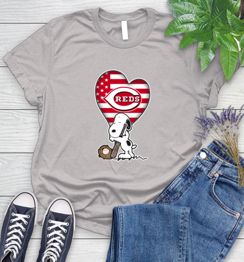 Cincinnati Reds MLB Baseball The Peanuts Movie Adorable Snoopy Women's T-Shirt 10