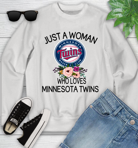 MLB Just A Woman Who Loves Minnesota Twins Baseball Sports Youth Sweatshirt