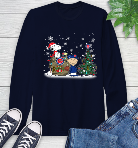 MLB Chicago Cubs Snoopy Charlie Brown Christmas Baseball Commissioner's Trophy Long Sleeve T-Shirt 3