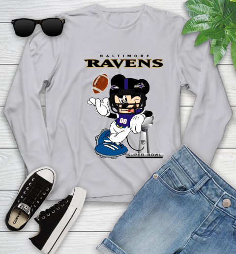 NFL Baltimore Ravens Mickey Mouse Disney Super Bowl Football T Shirt Youth Long Sleeve 5