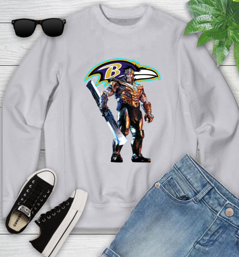 NFL Thanos Gauntlet Avengers Endgame Football Baltimore Ravens Youth Sweatshirt 4
