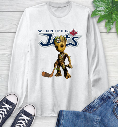 Winnipeg Jets NHL Hockey Groot Marvel Guardians Of The Galaxy Long Sleeve T-Shirt