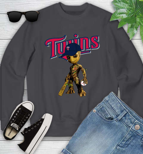 MLB Minnesota Twins Groot Guardians Of The Galaxy Baseball Youth Sweatshirt 6