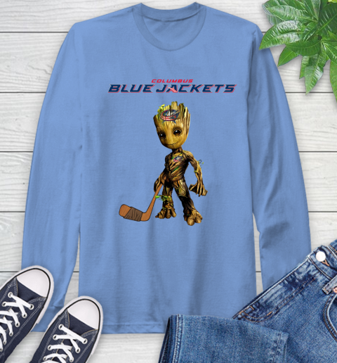 Columbus Blue Jackets NHL Hockey Groot Marvel Guardians Of The Galaxy Long Sleeve T-Shirt 11