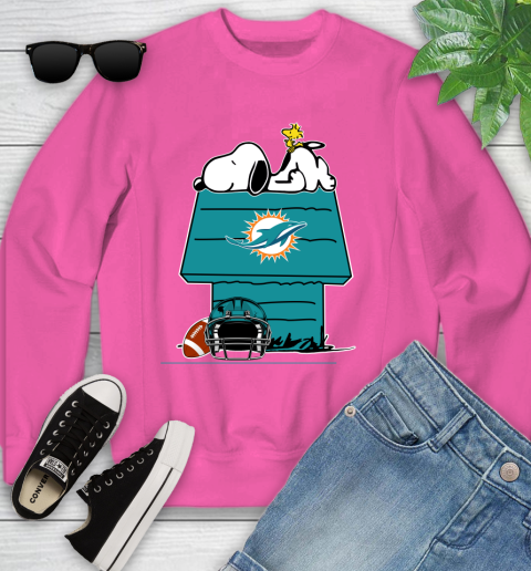 Miami Dolphins NFL Football Snoopy Woodstock The Peanuts Movie Youth Sweatshirt 7