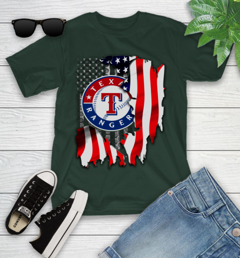 Texas Rangers MLB Baseball American Flag Youth T-Shirt 5