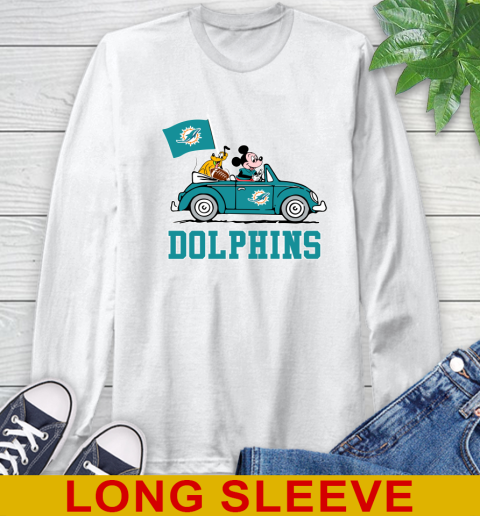 NFL Football Miami Dolphins Pluto Mickey Driving Disney Shirt Long Sleeve T-Shirt