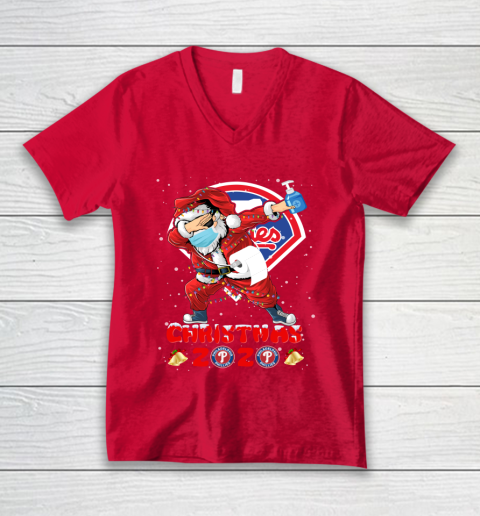 Philadelphia Phillies Funny Santa Claus Dabbing Christmas 2020 MLB V-Neck T-Shirt 6