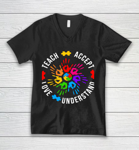 Teach Accept Understand Love Autism Awareness V-Neck T-Shirt