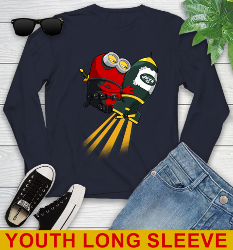NFL Football New York Jets Deadpool Minion Marvel Shirt Youth Long Sleeve 2