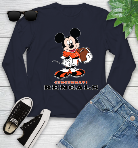 NFL Football Cincinnati Bengals Cheerful Mickey Mouse Shirt Youth Long Sleeve 3