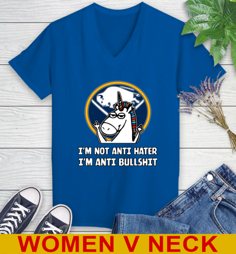 Buffalo Sabres NHL Hockey Unicorn I'm Not Anti Hater I'm Anti Bullshit Women's V-Neck T-Shirt 11