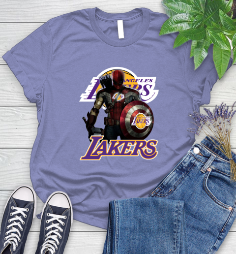 Los Angeles Lakers NBA Basketball Captain America Thor Spider Man Hawkeye Avengers Women's T-Shirt 11
