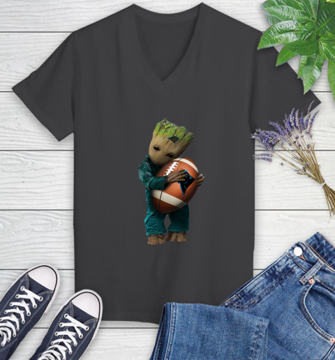 NFL Groot Guardians Of The Galaxy Football Sports Carolina Panthers Women's V-Neck T-Shirt 8