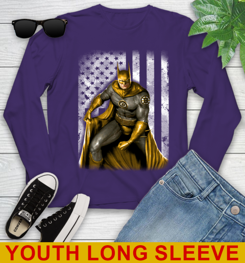 Boston Bruins NHL Hockey Batman DC American Flag Shirt Youth Long Sleeve Tee For Sports