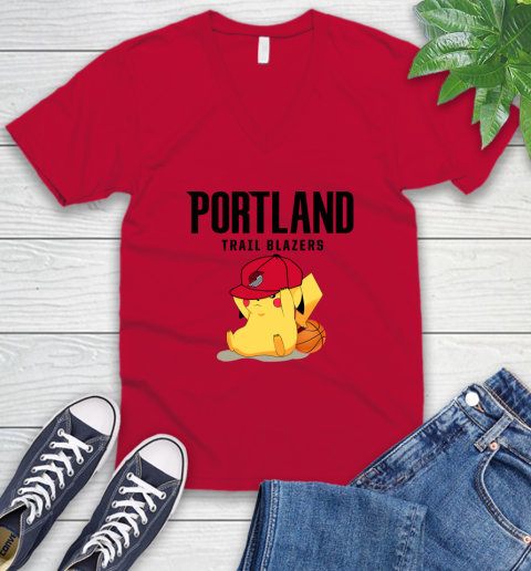 NBA Pikachu Basketball Sports Portland Trail Blazers V-Neck T-Shirt 7