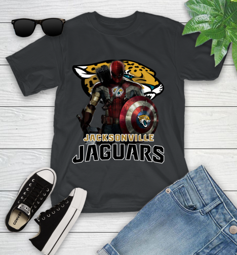NFL Captain America Thor Spider Man Hawkeye Avengers Endgame Football Jacksonville Jaguars Youth T-Shirt 2