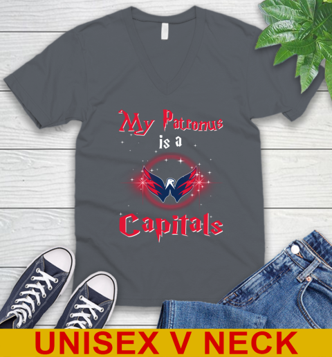 NHL Hockey Harry Potter My Patronus Is A Washington Capitals V-Neck T-Shirt 4